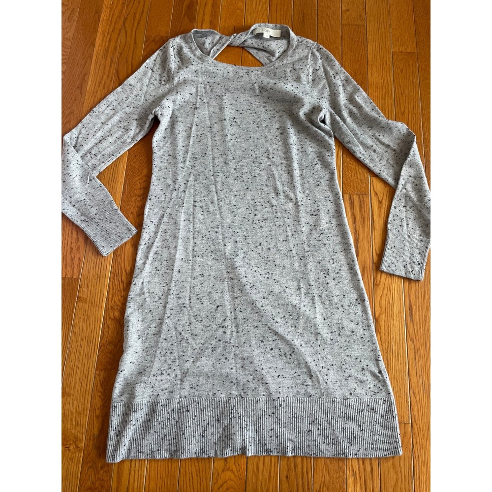 LOFT Sweater Dress Womens Small Gray Twisted Open Back Nylon Long Knitted Casual